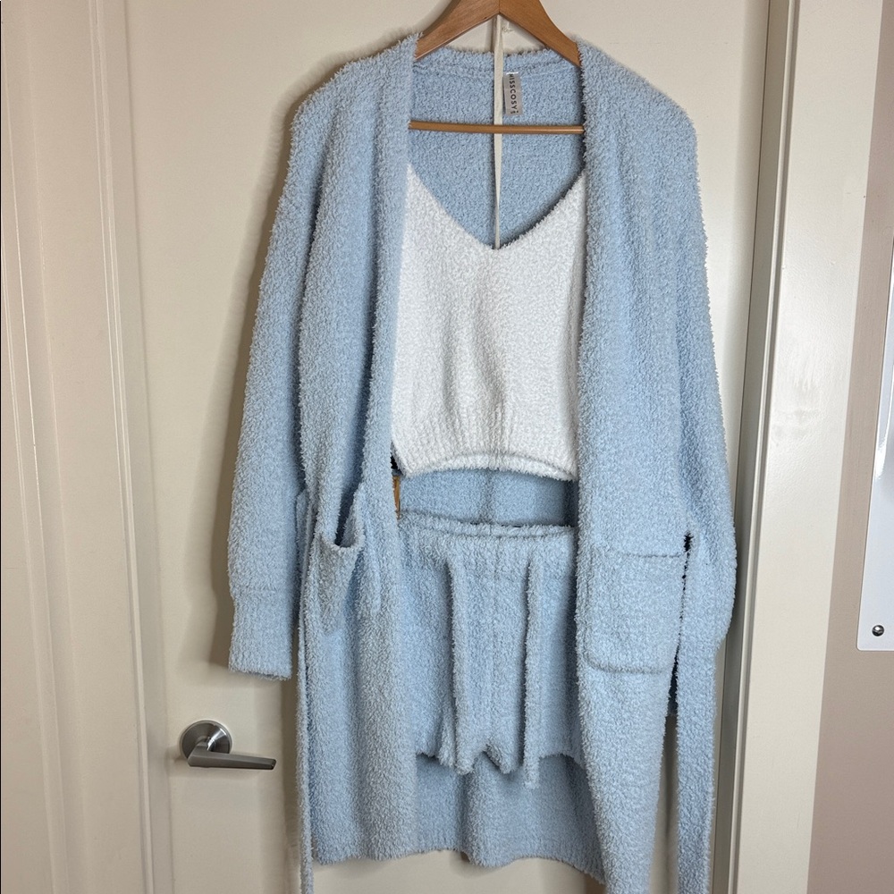 Soft Blue and White 3Pc Women's Loungewear Set
